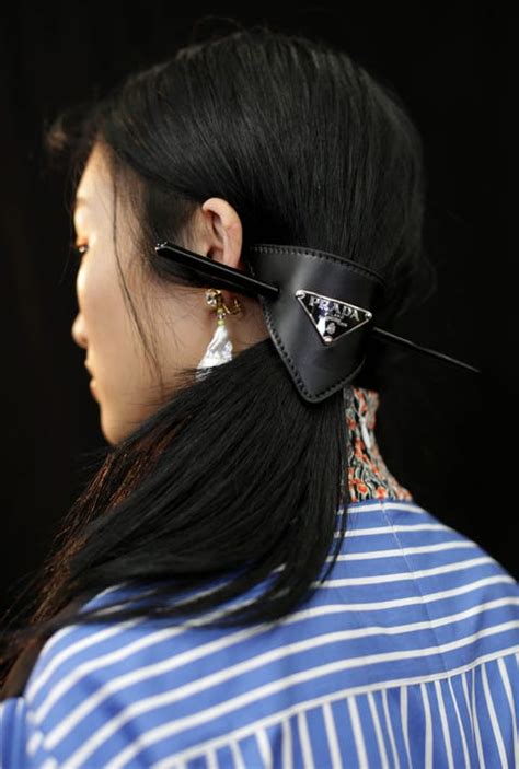 prada ponytail|Prada Resort 2020 Sent Leather Ponytail Cuffs Storming Down .